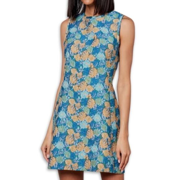 Baum Und Pferdgarten Arizona Mini Dress Floral Jacquard Sleeveless Blue W 2 NWT - Picture 1 of 10